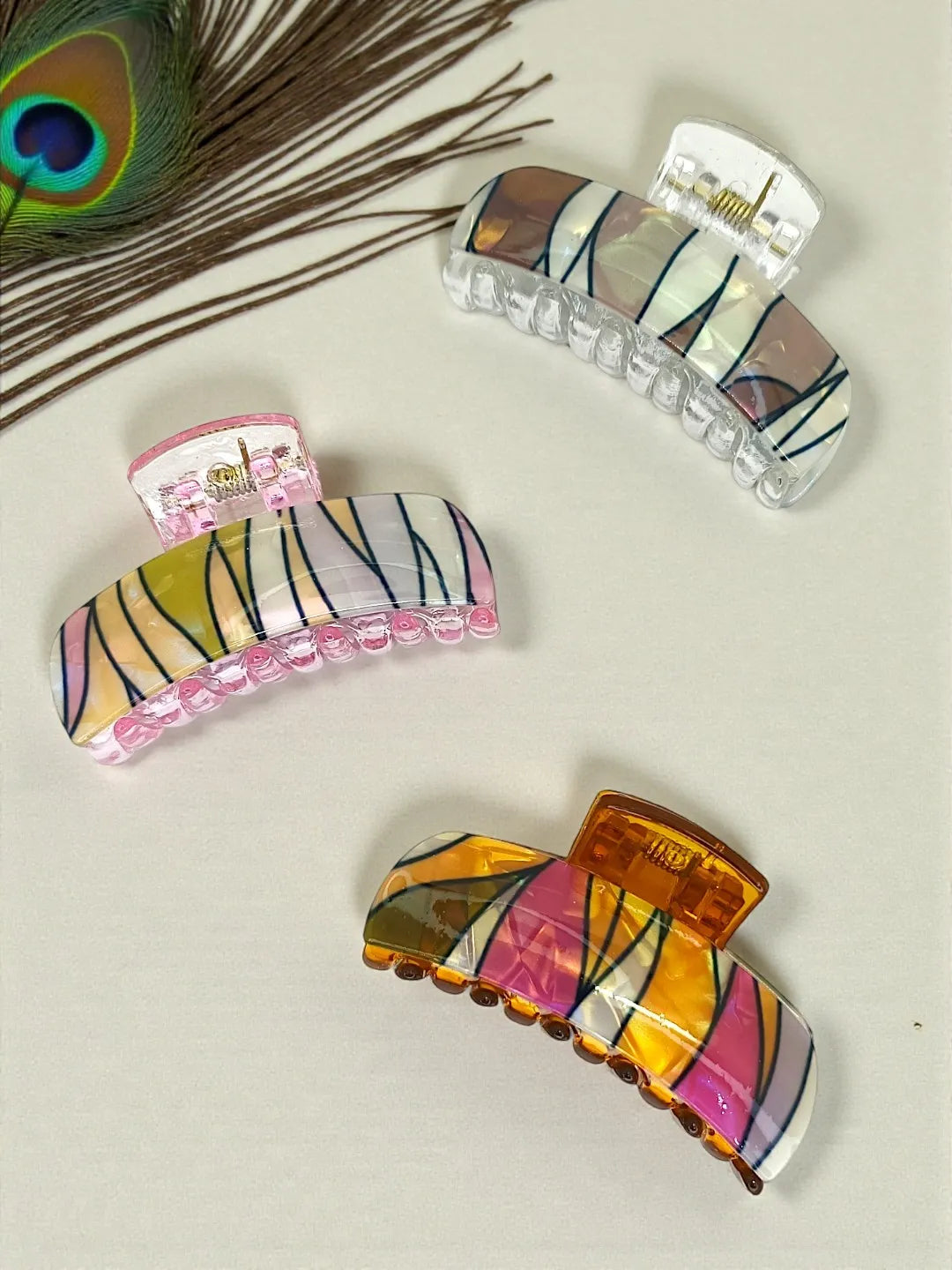 Women Set of 3 Multicolor Claw Clip