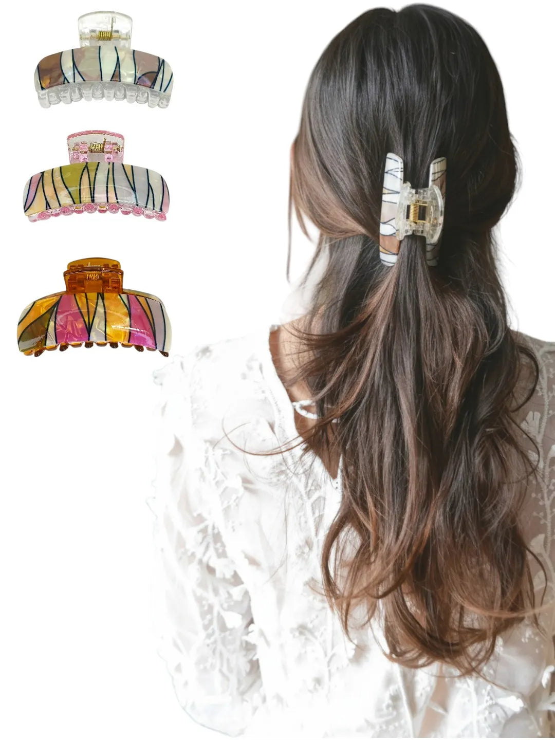 Women Set of 3 Multicolor Claw Clip