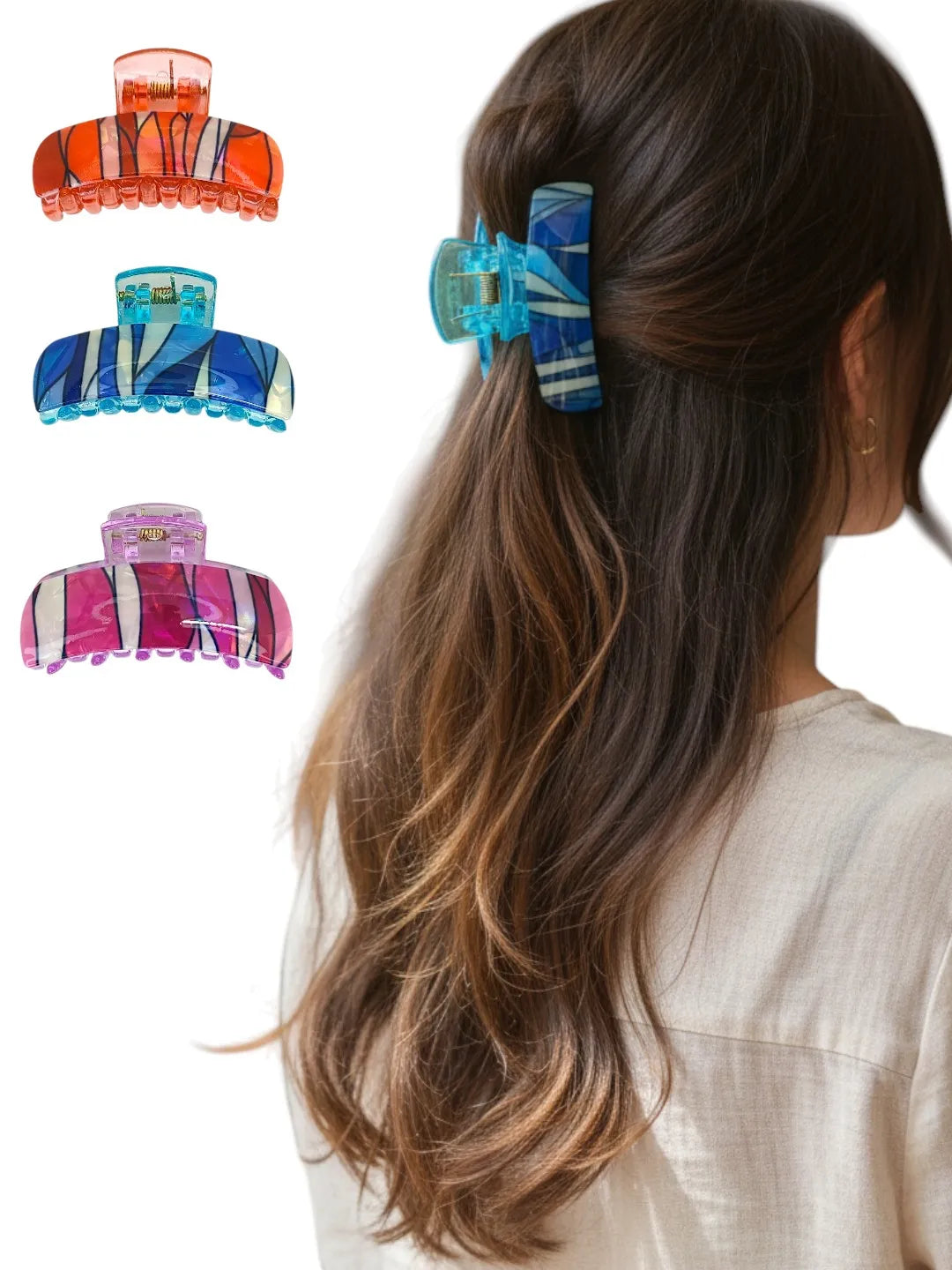 Women Set of 3 Vibrant Multicolor Claw Clip