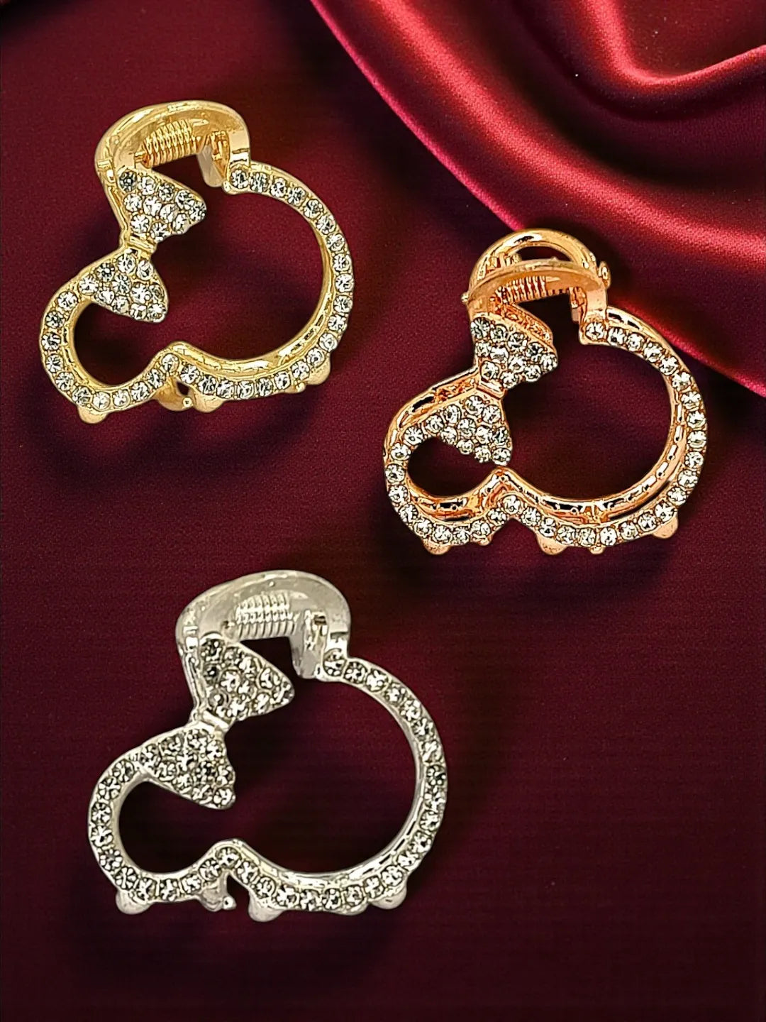 Women Set of 3 Stone-Studded Claw Clip