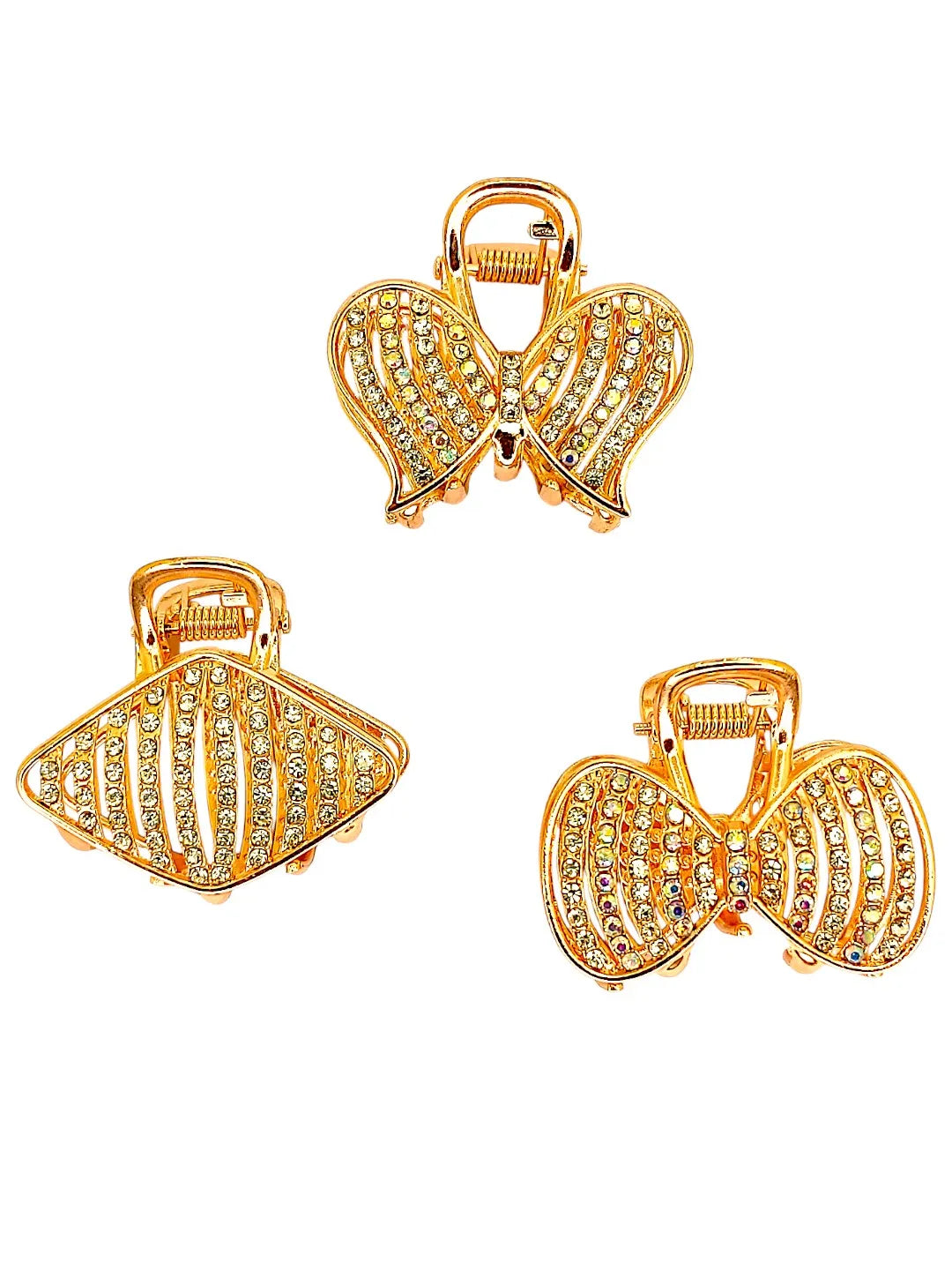 Women Set of 3 Stone-Studded Diff Shaped Claw Clip