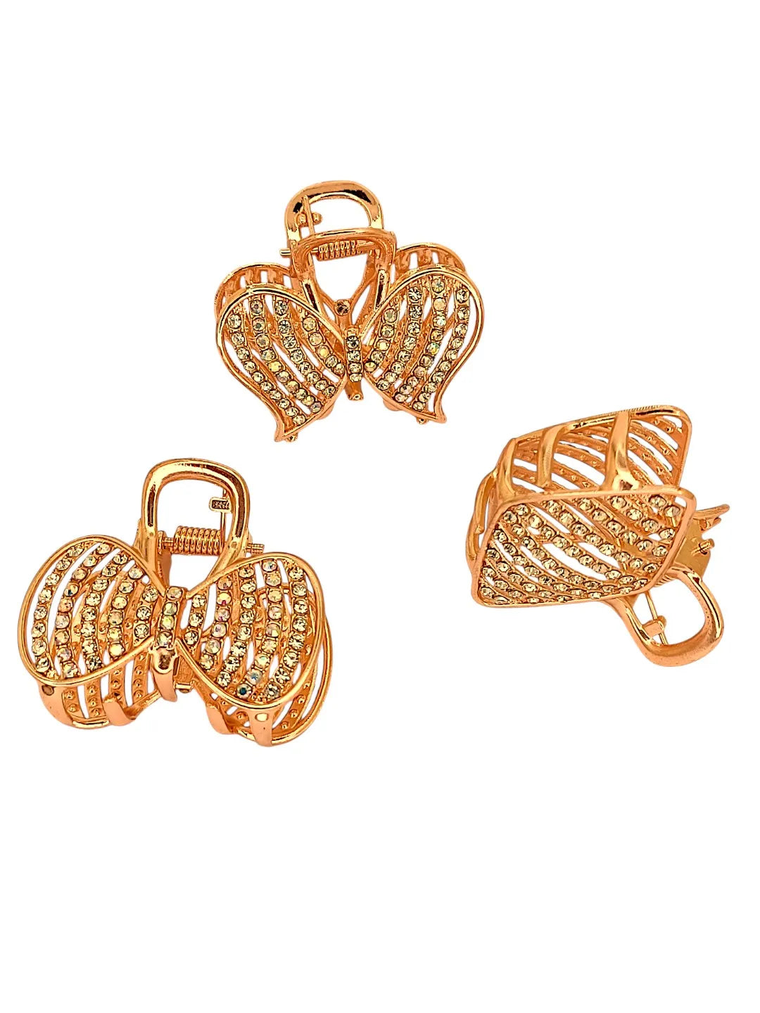 Women Set of 3 Stone-Studded Diff Shaped Claw Clip
