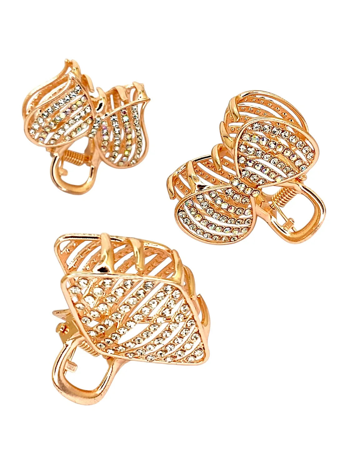 Women Set of 3 Stone-Studded Diff Shaped Claw Clip