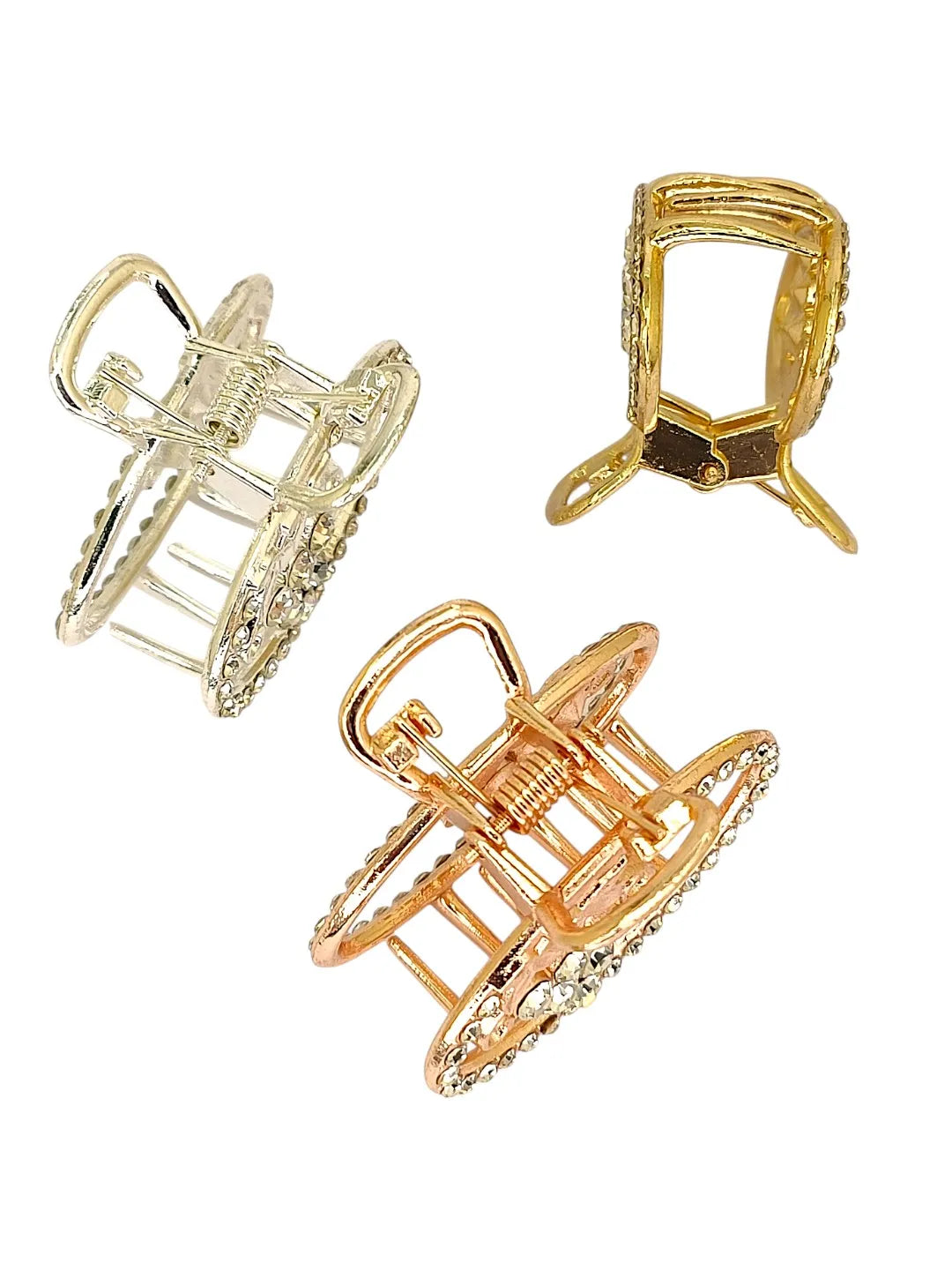 Women Set of 3 Stone-Studded Oval Shaped Claw Clip