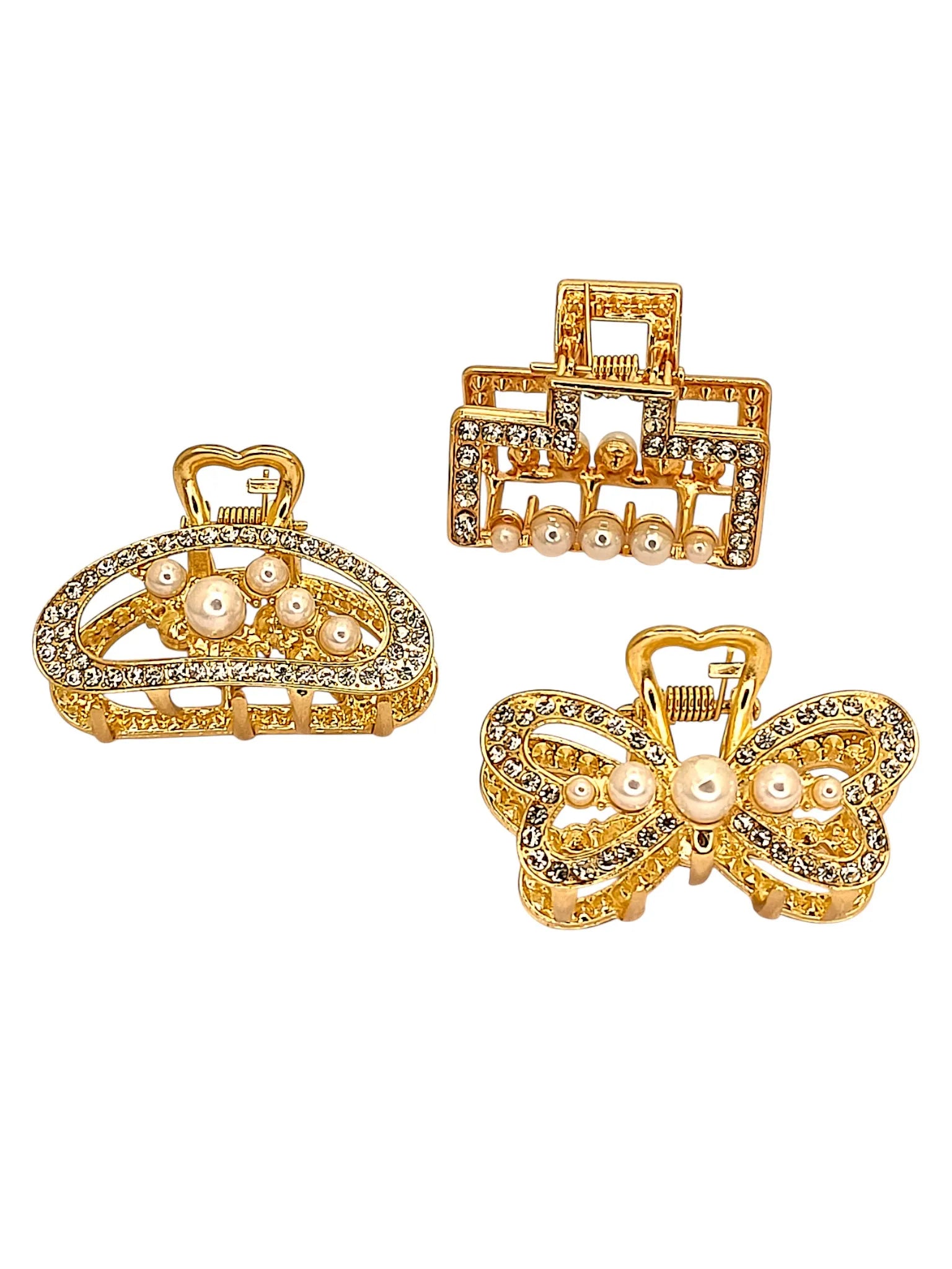 Women Set of 3 Claw Clip with Stone and Beads Studded