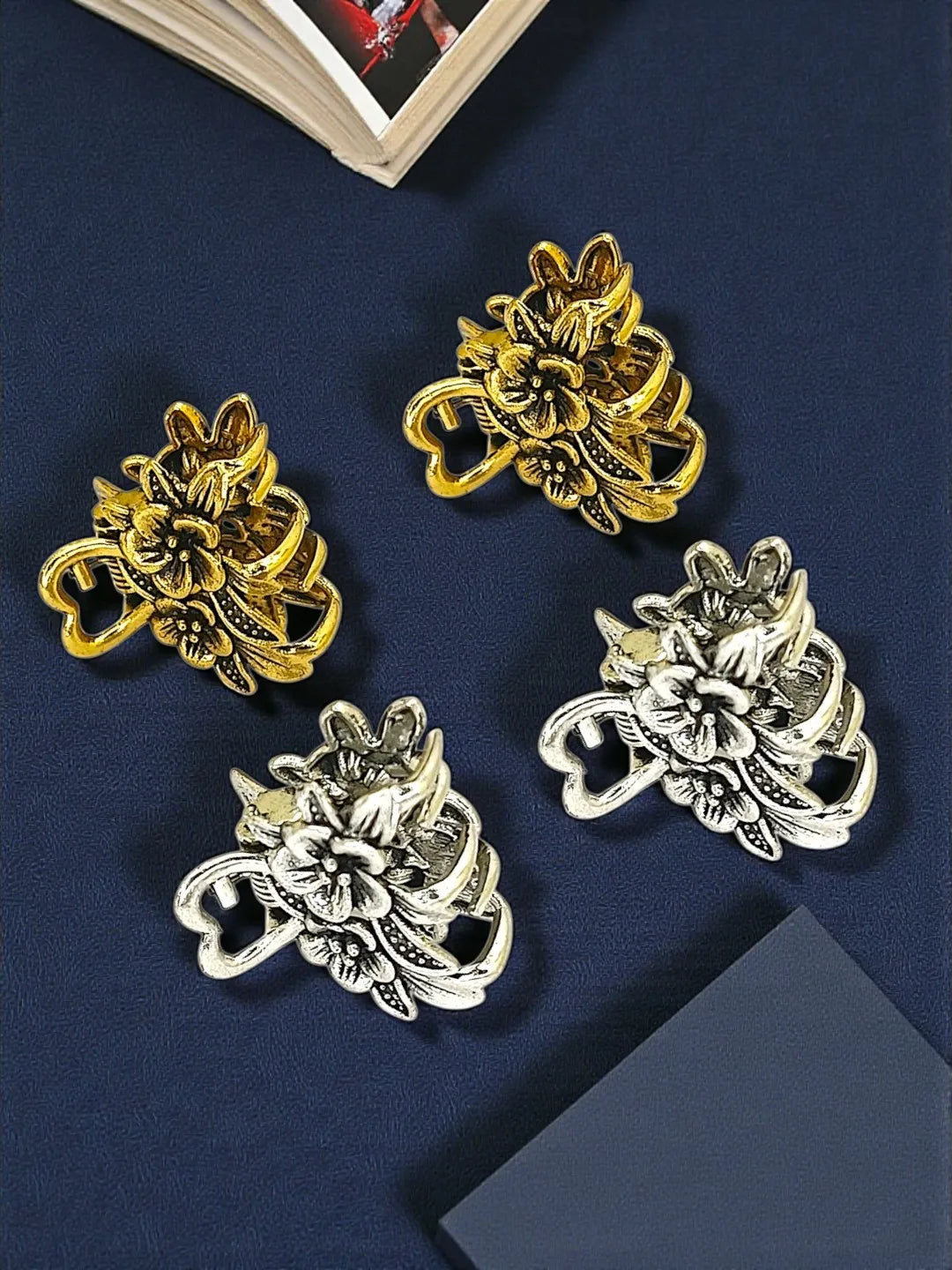 Women Set of 4 Metal Claw Clip with Floral Design