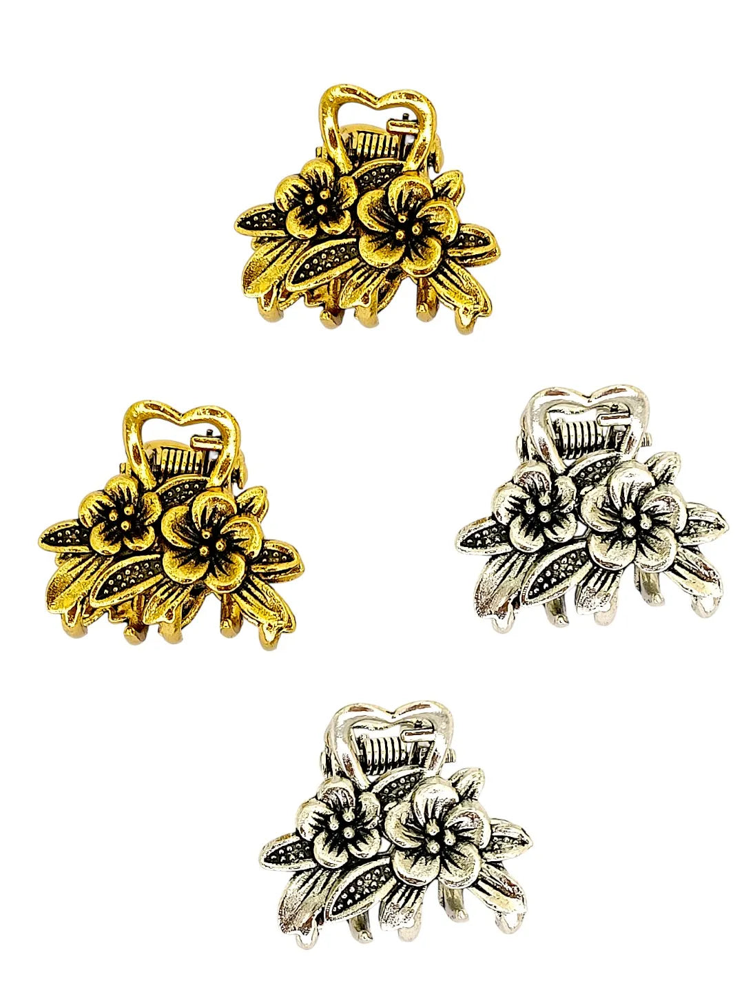 Women Set of 4 Metal Claw Clip with Floral Design