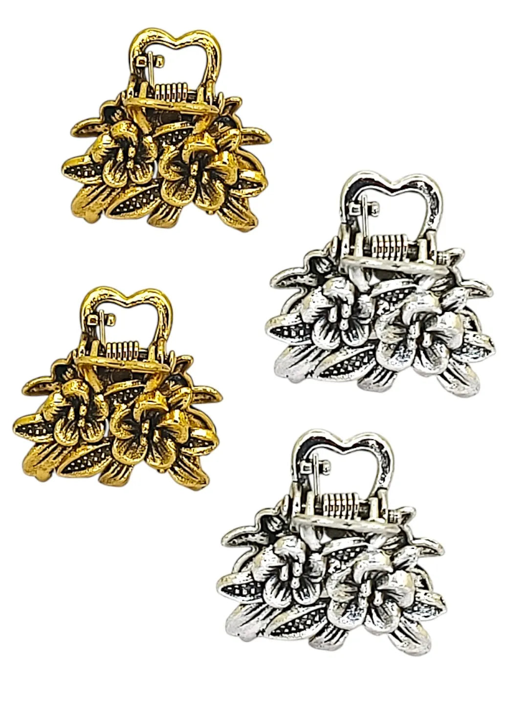 Women Set of 4 Metal Claw Clip with Floral Design
