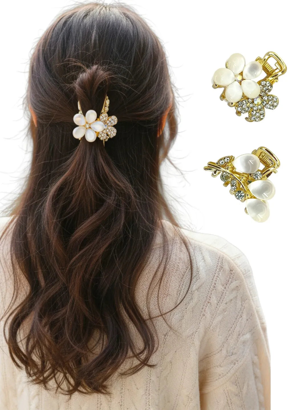 Women Set of 2 Stone and Bead Studded Claw Clip