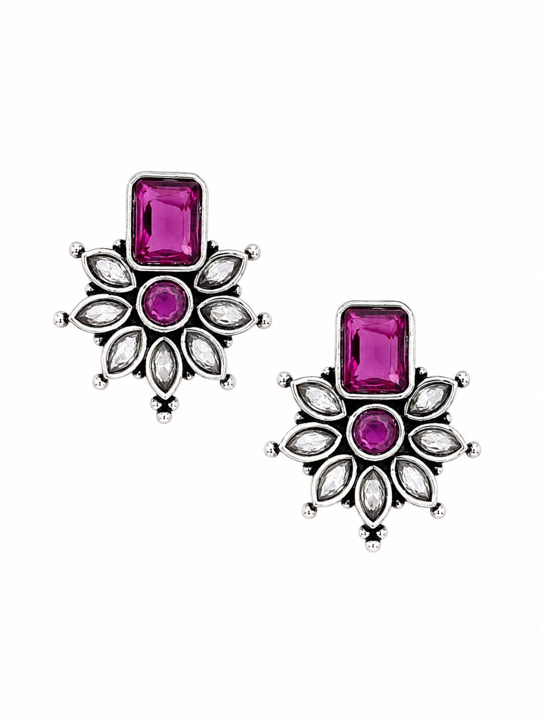 German Silver Wine Floral Statement Stud Earrings