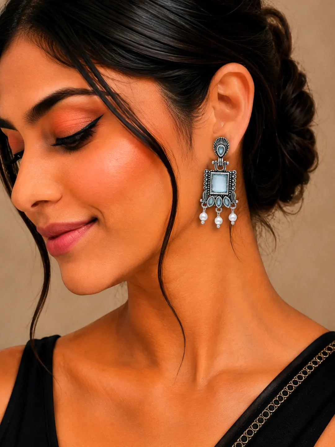 German Silver Mint Green Geometric Statement Drop Earrings