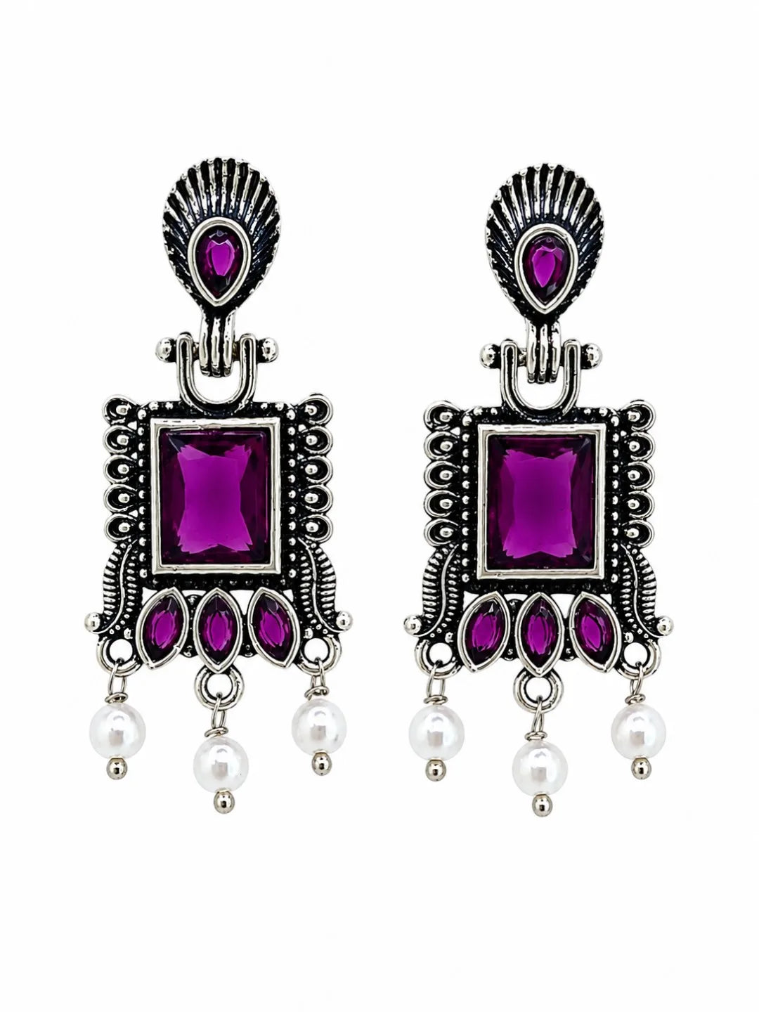 German Silver Wine Geometric Statement Drop Earrings