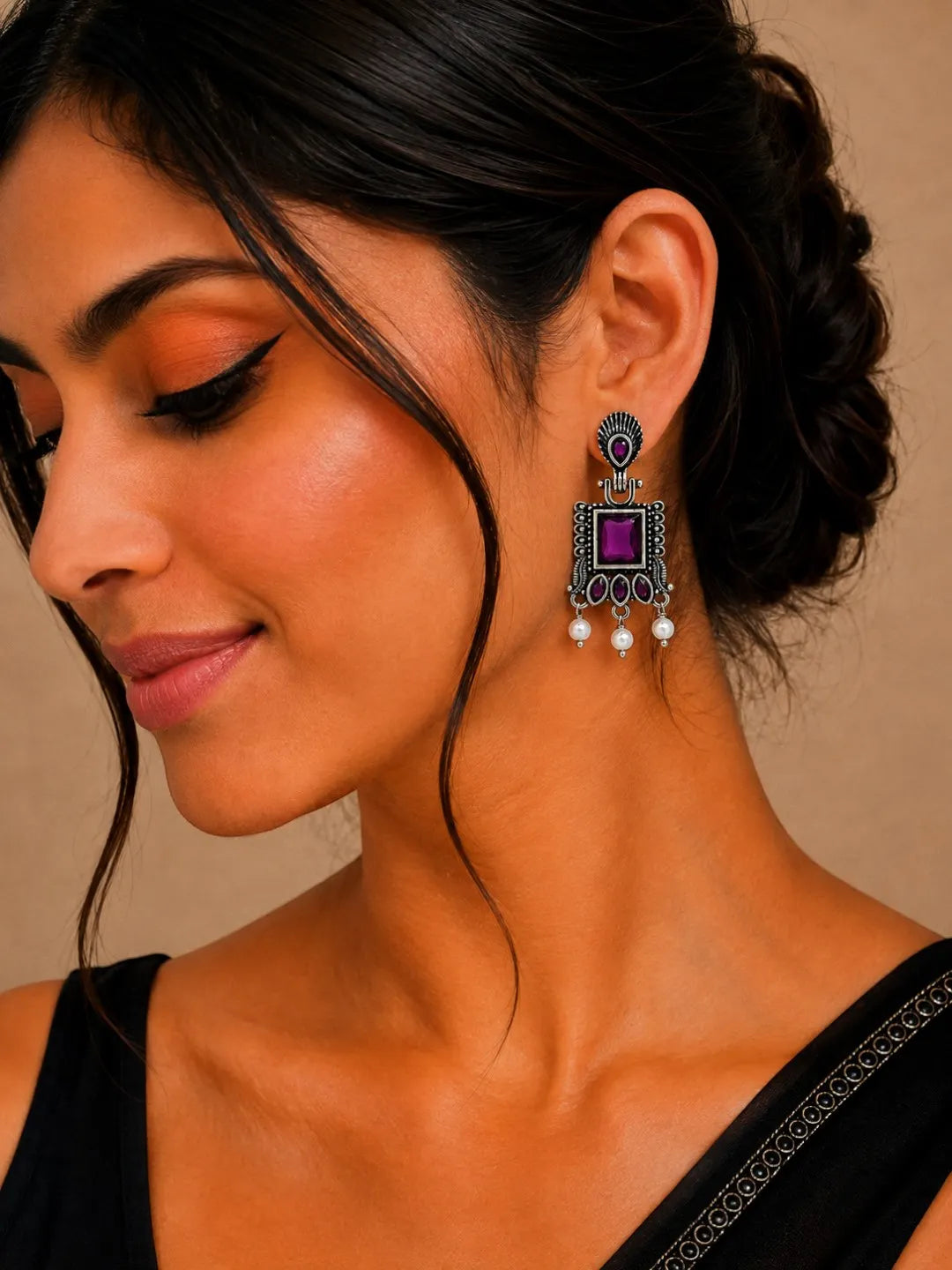 German Silver Wine Geometric Statement Drop Earrings