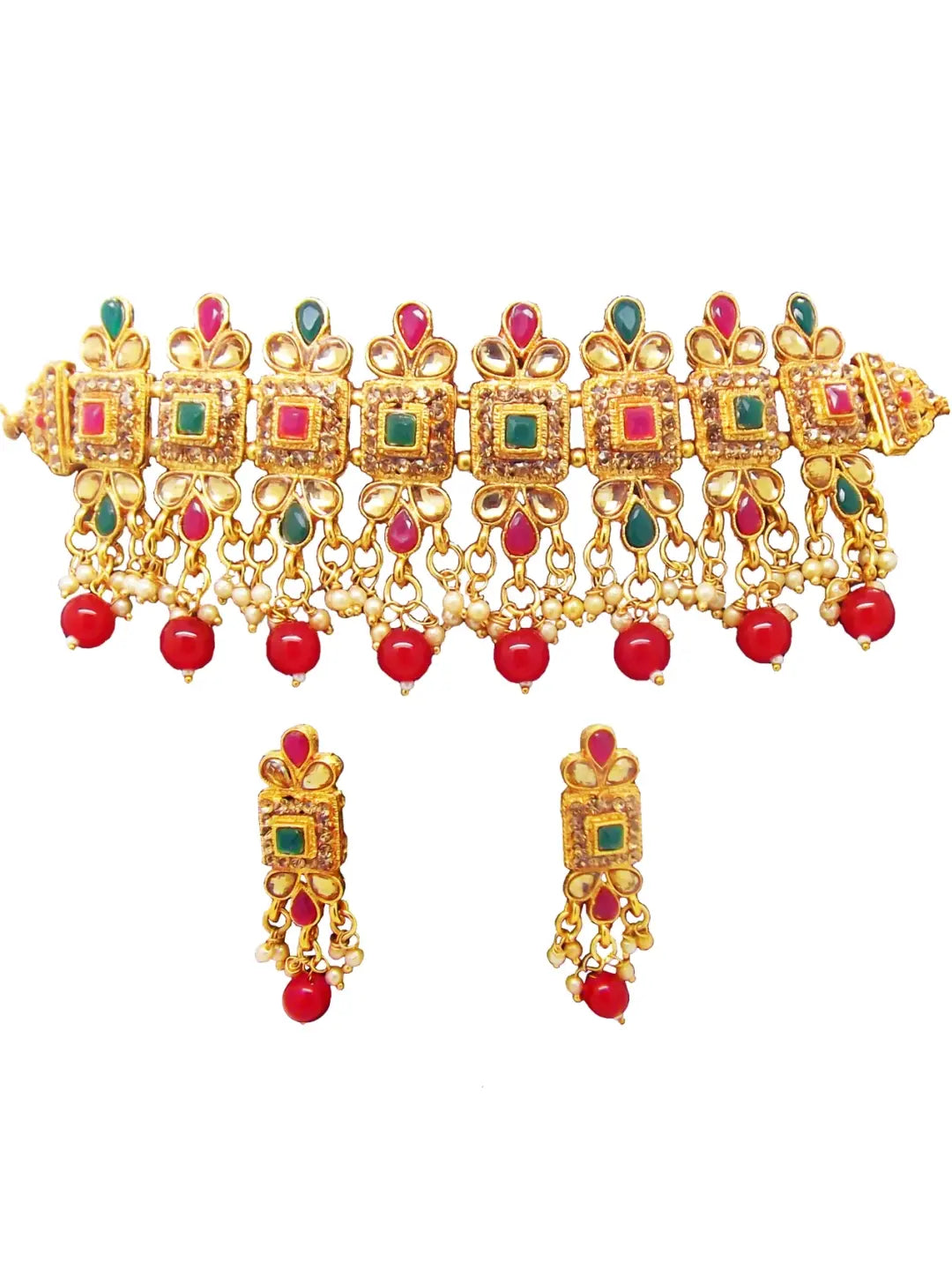 Red & Green Choker Necklace Set