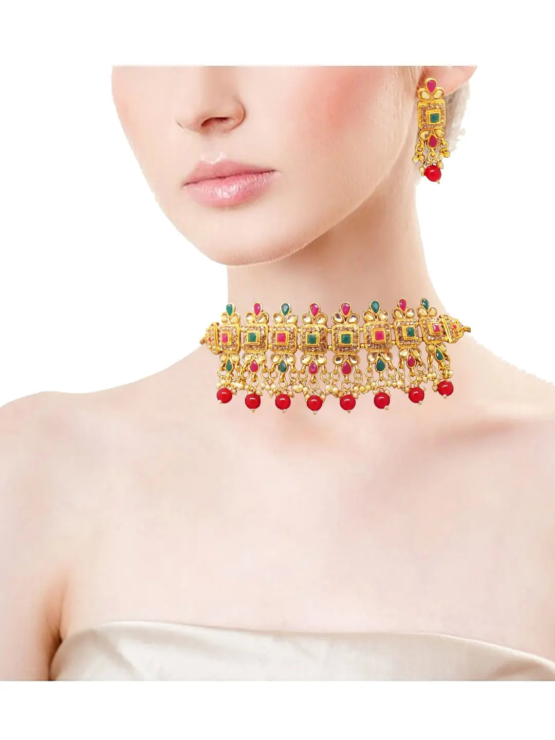 Red & Green Choker Necklace Set