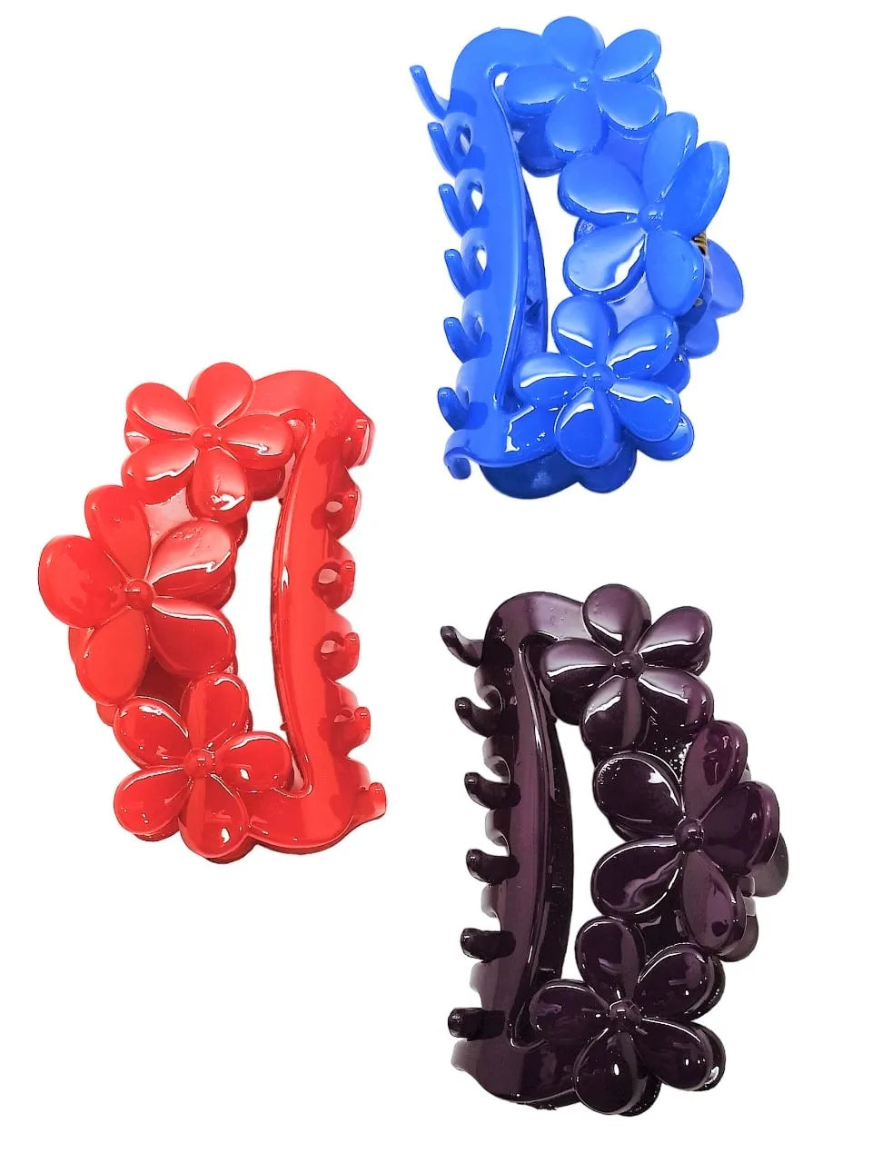 Set Of 3 Diff Floral Claw Clips