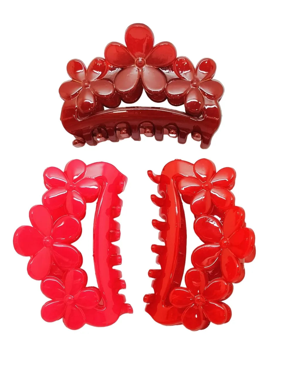Set Of 3 Diff Color Floral Claw Clips
