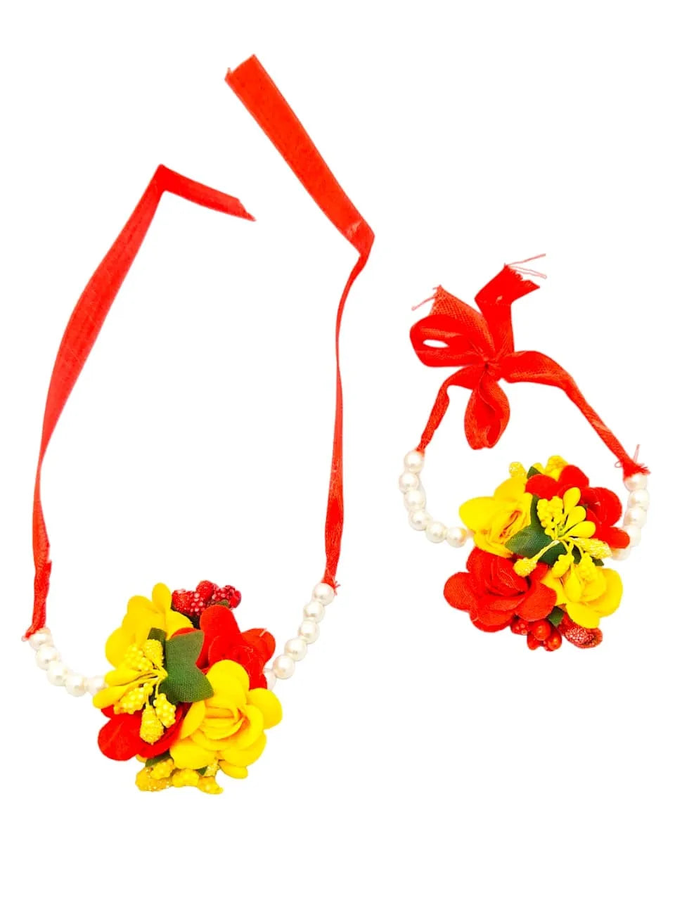 Set of 5 Artificial-Studded & Beaded Floral Jewellery Set