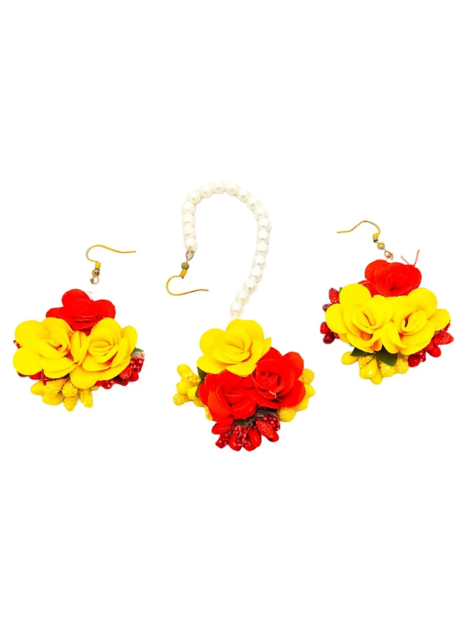 Set of 5 Artificial-Studded & Beaded Floral Jewellery Set