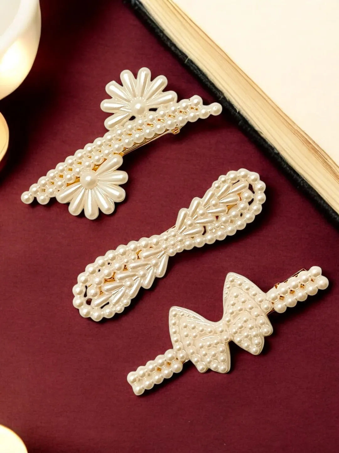 Set Of 3 Beaded Alligator Hair Clips