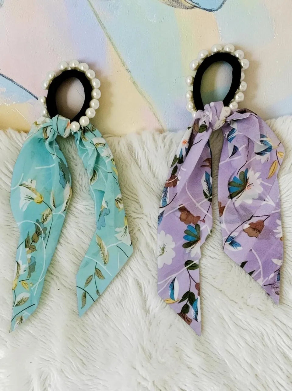 Set Of 2 Embellished Pastel Ponytail Holders
