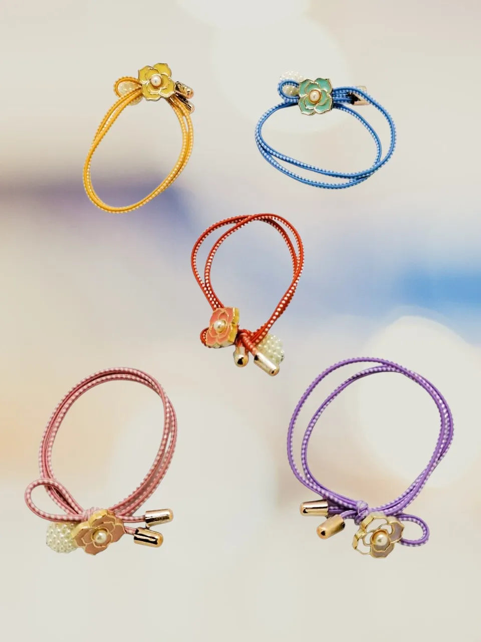 Set of 5 Beaded Ponytail Holders