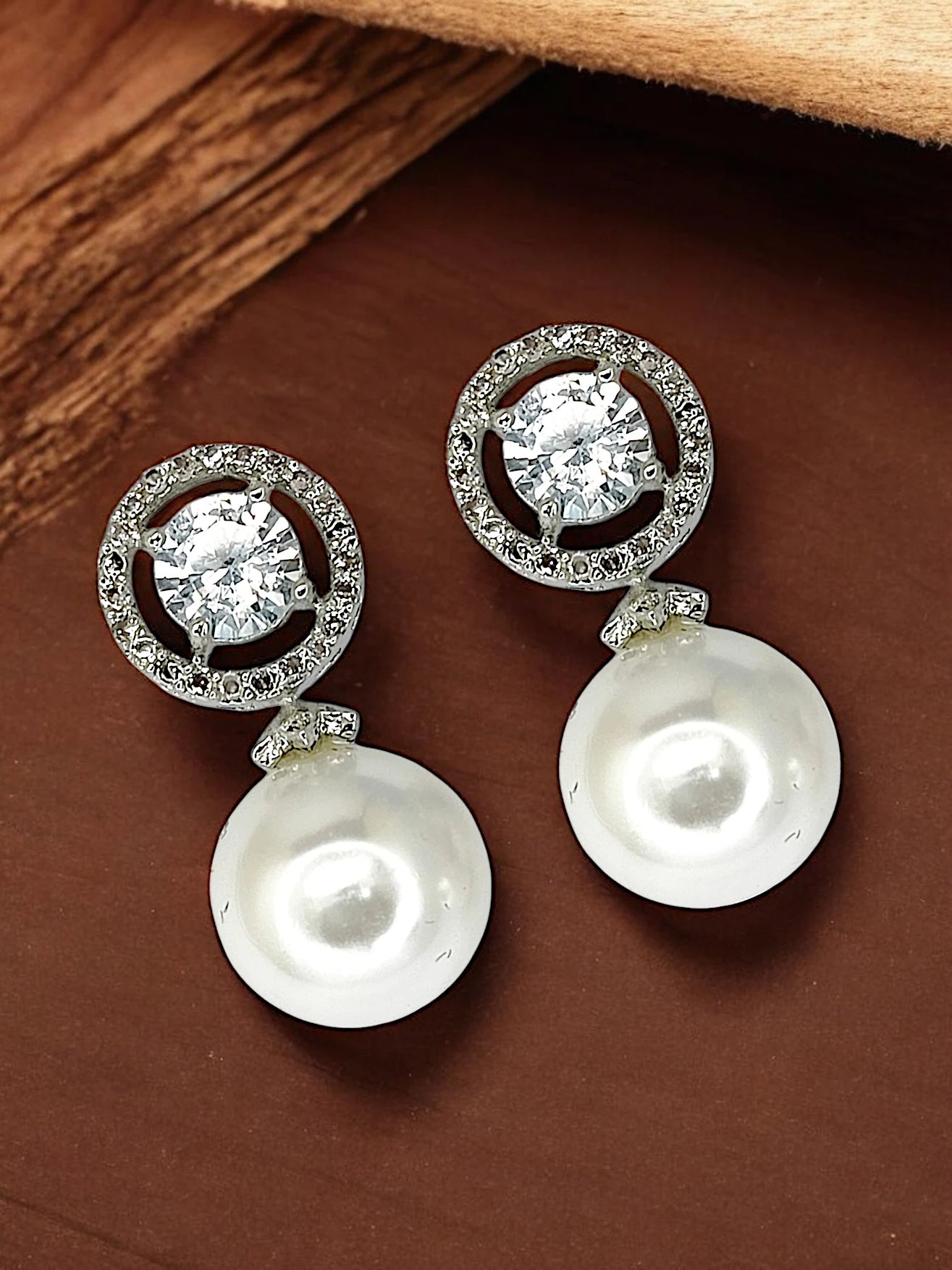Moonstone and Pearl Drop Earrings with Diamond Halo