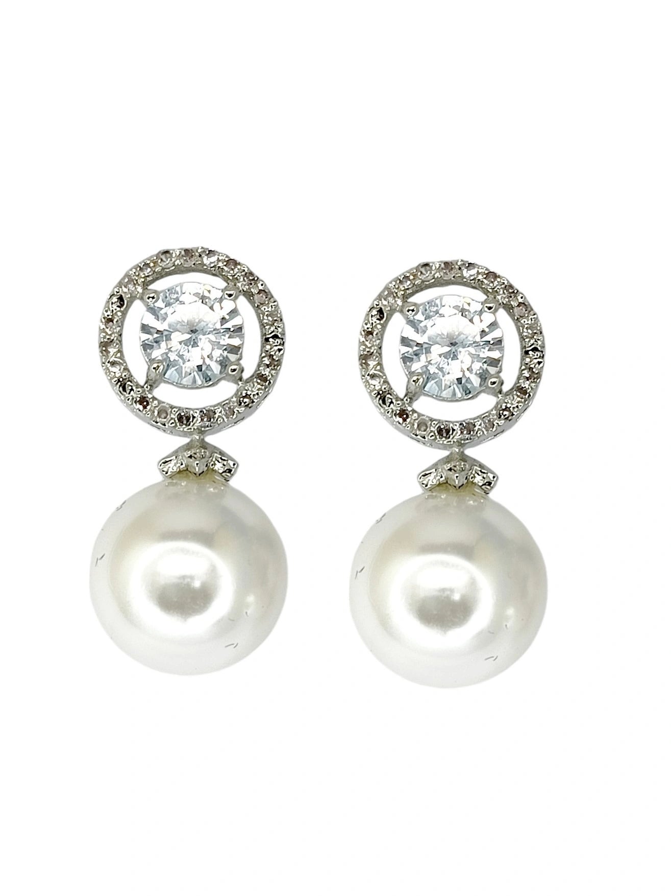 Moonstone and Pearl Drop Earrings with Diamond Halo