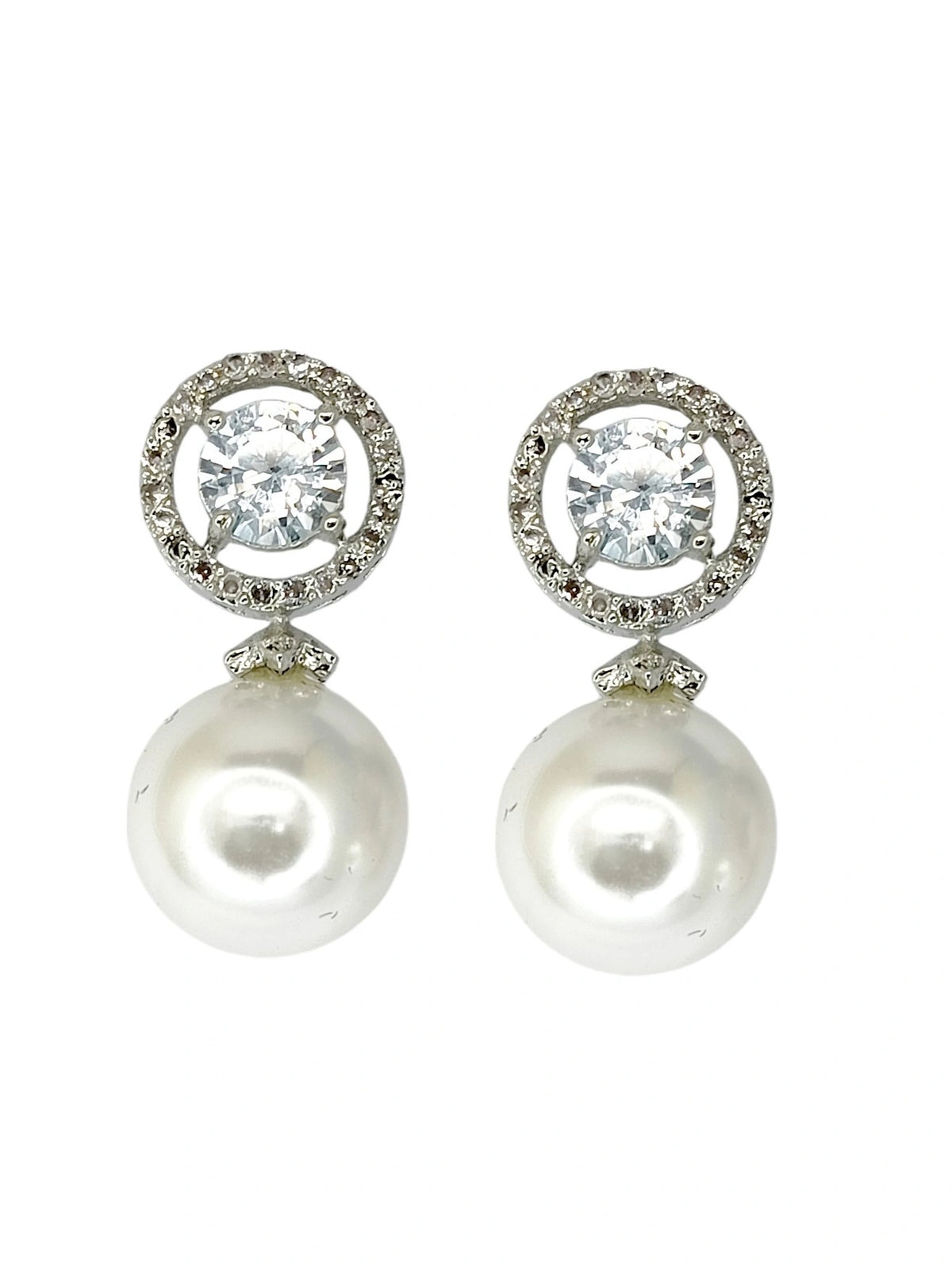 Moonstone and Pearl Drop Earrings with Diamond Halo
