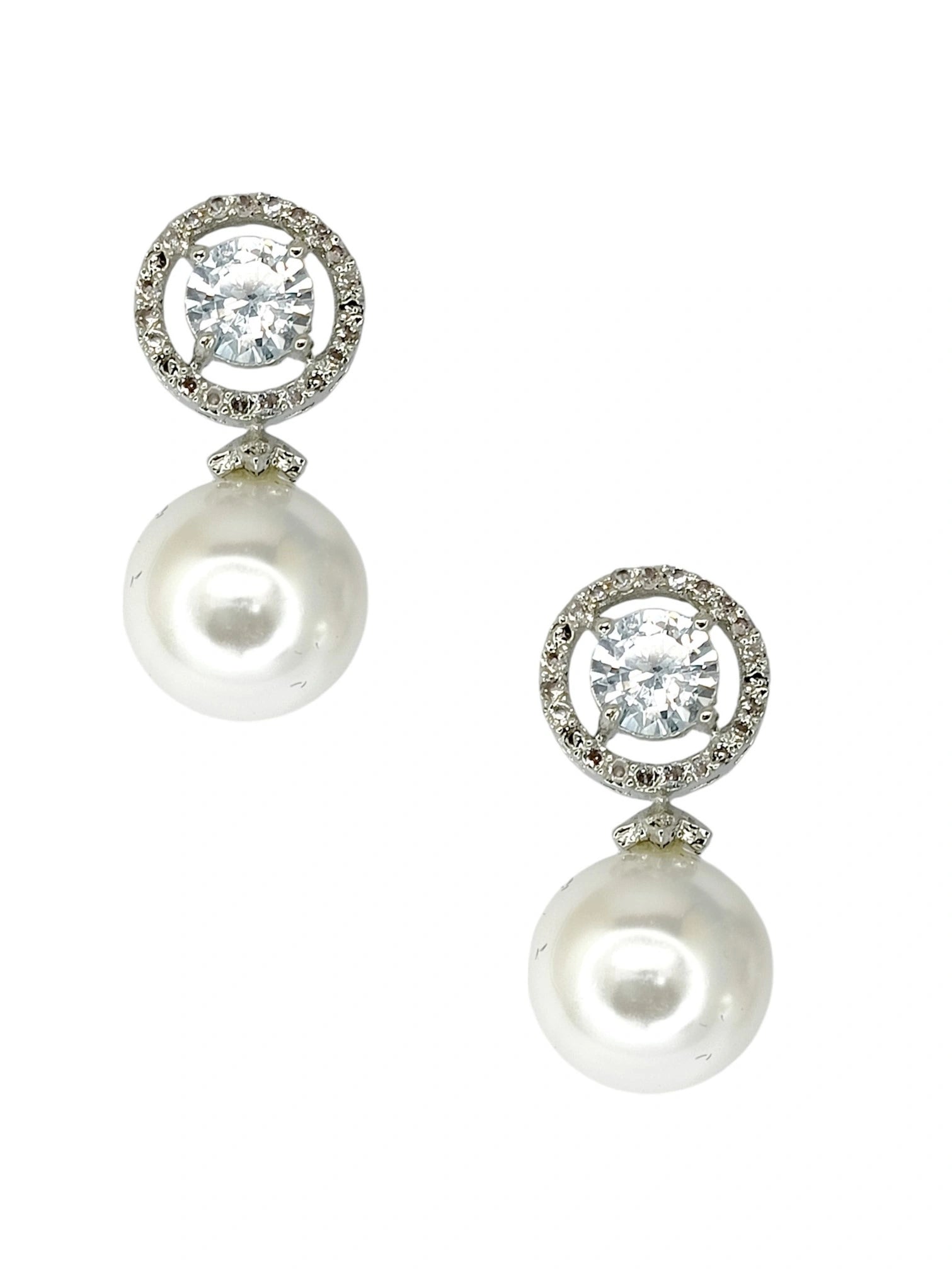 Moonstone and Pearl Drop Earrings with Diamond Halo