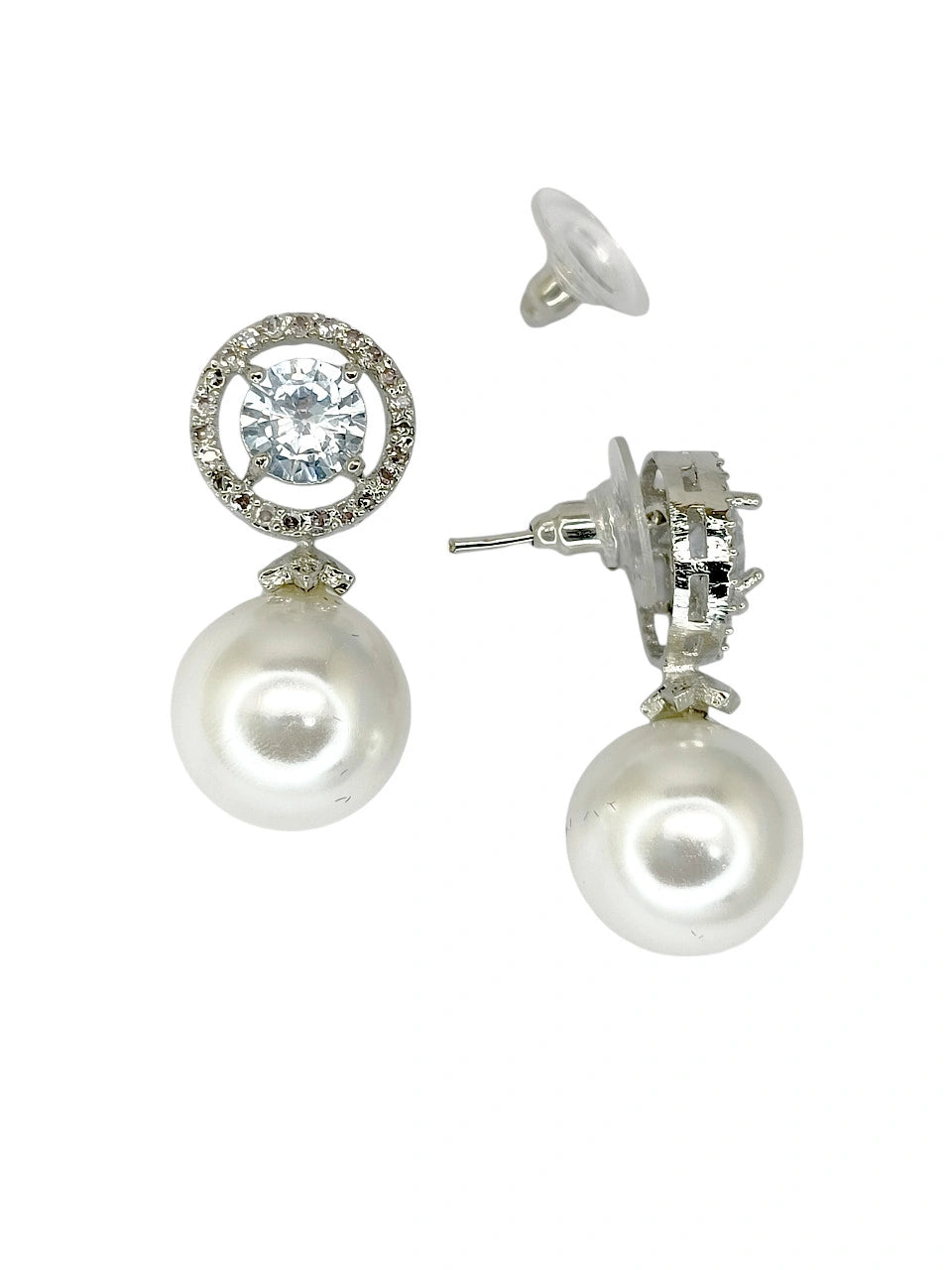 Moonstone and Pearl Drop Earrings with Diamond Halo