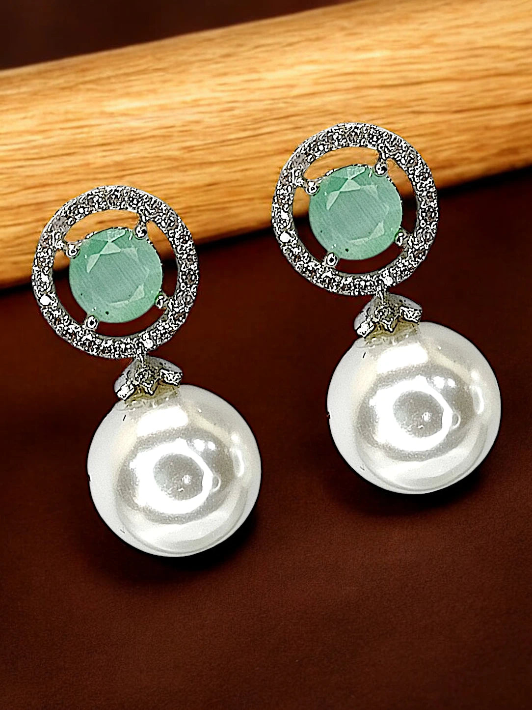 Aquamarine and Pearl Drop Earrings with Diamond Halo