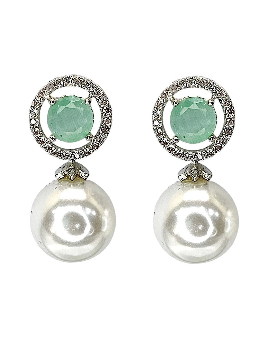 Aquamarine and Pearl Drop Earrings with Diamond Halo