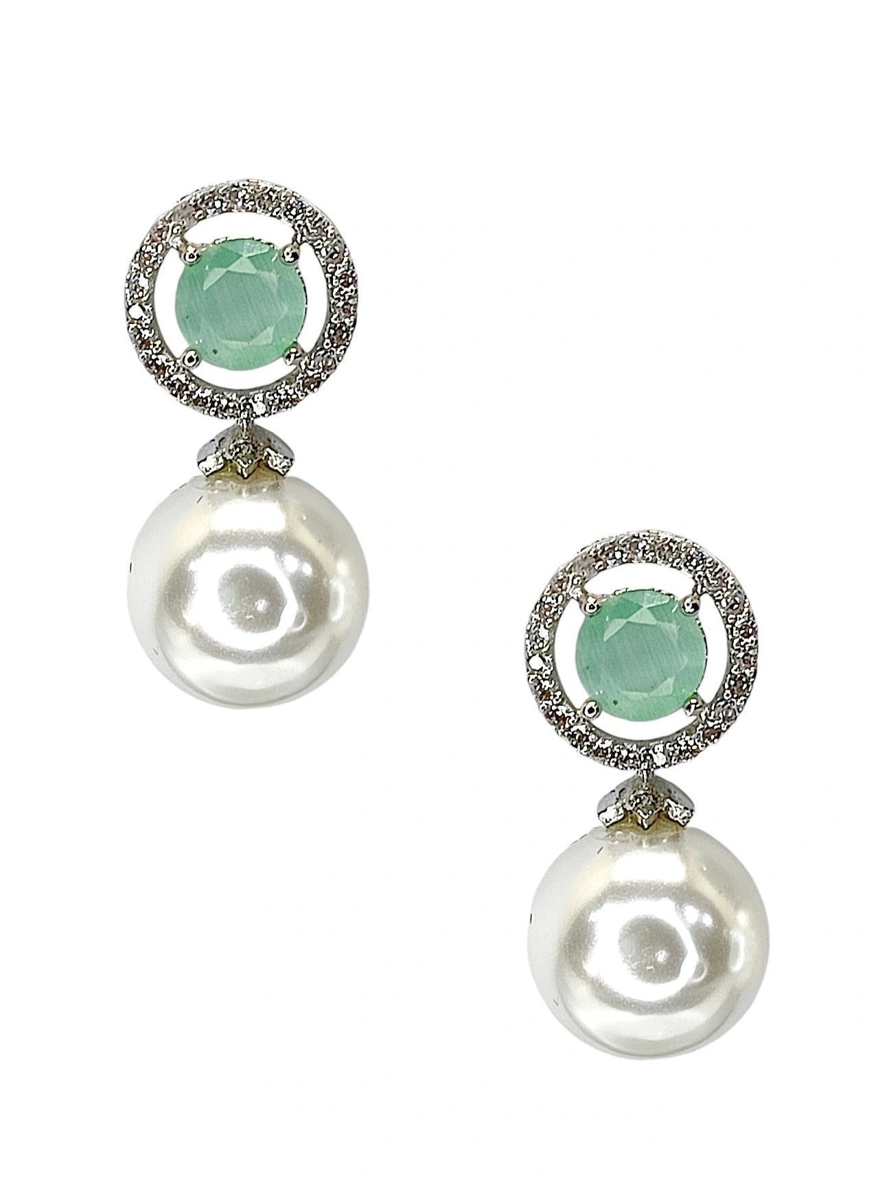Aquamarine and Pearl Drop Earrings with Diamond Halo
