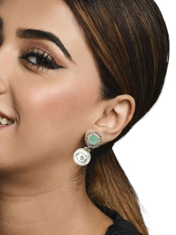 Aquamarine and Pearl Drop Earrings with Diamond Halo