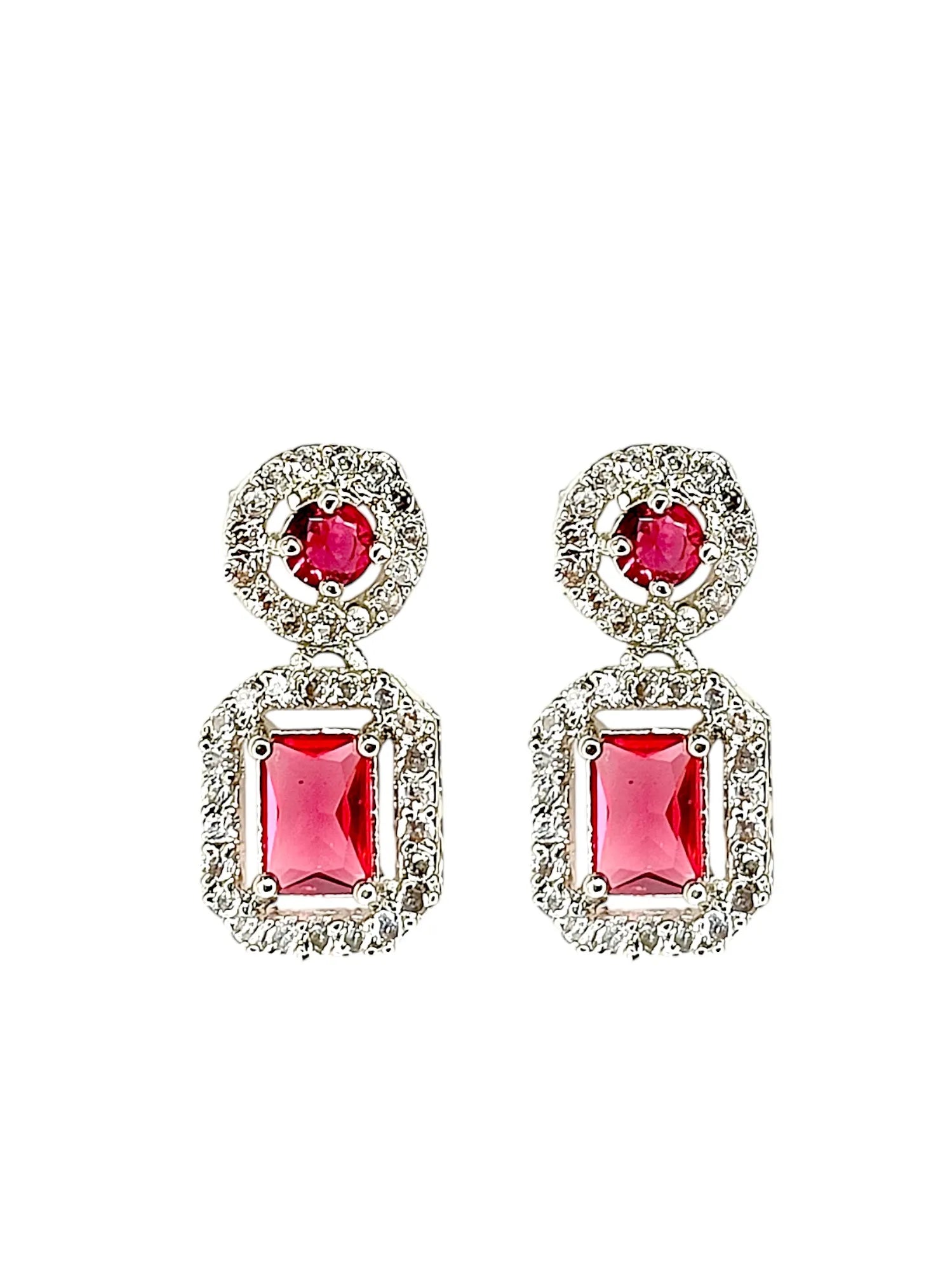 Silver Plated AD Studded White and Pink Drop Earrings