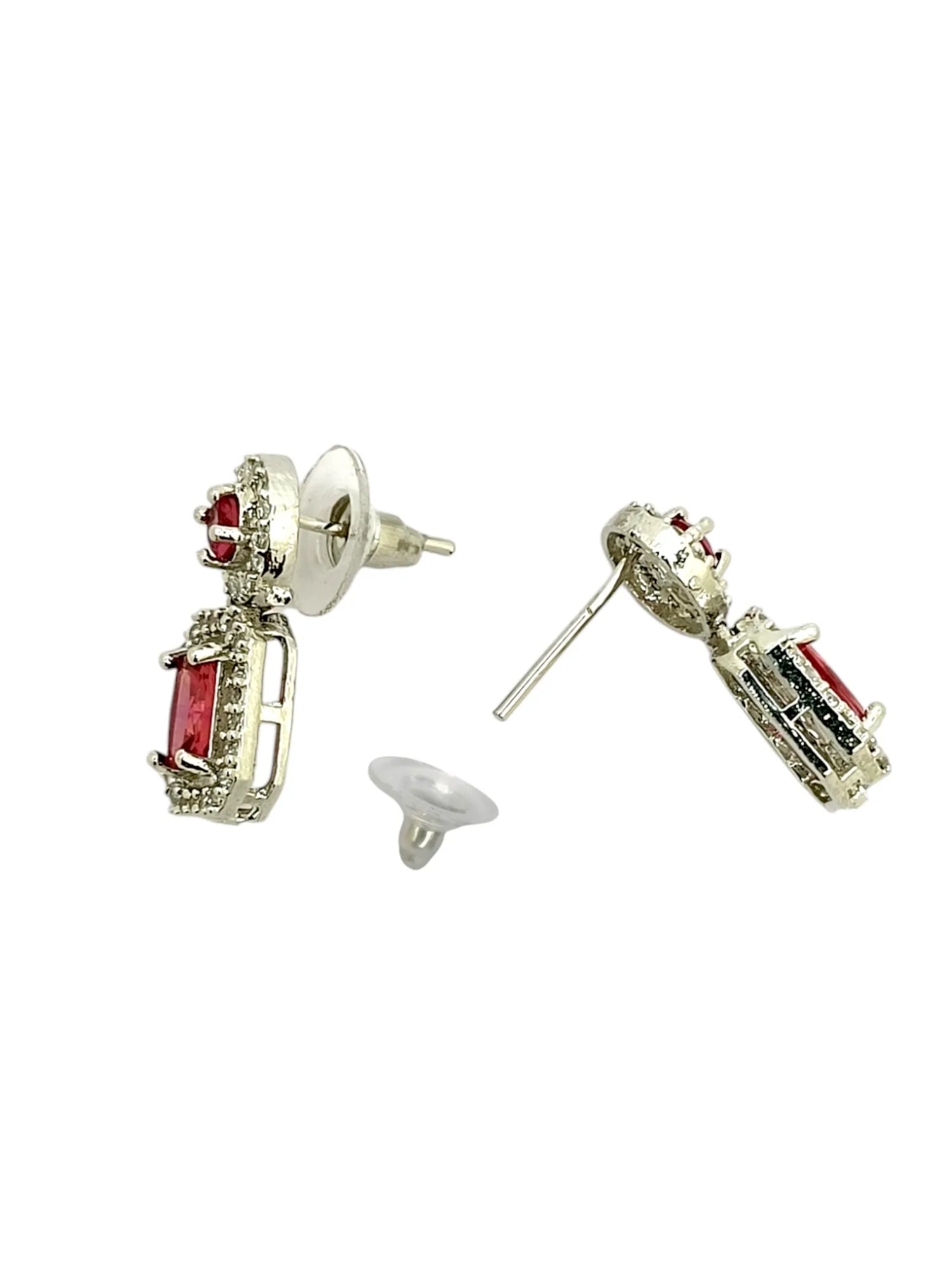 Silver Plated AD Studded White and Pink Drop Earrings