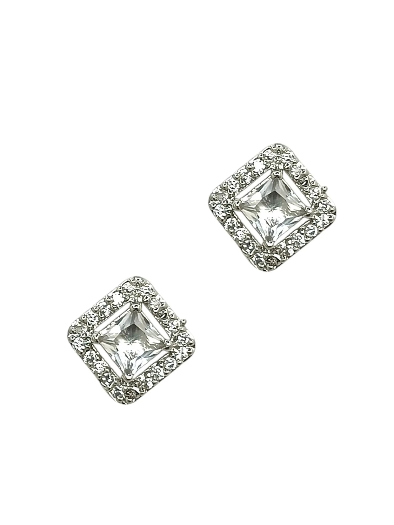 Silver Plated AD Studded White Square Stud Earrings