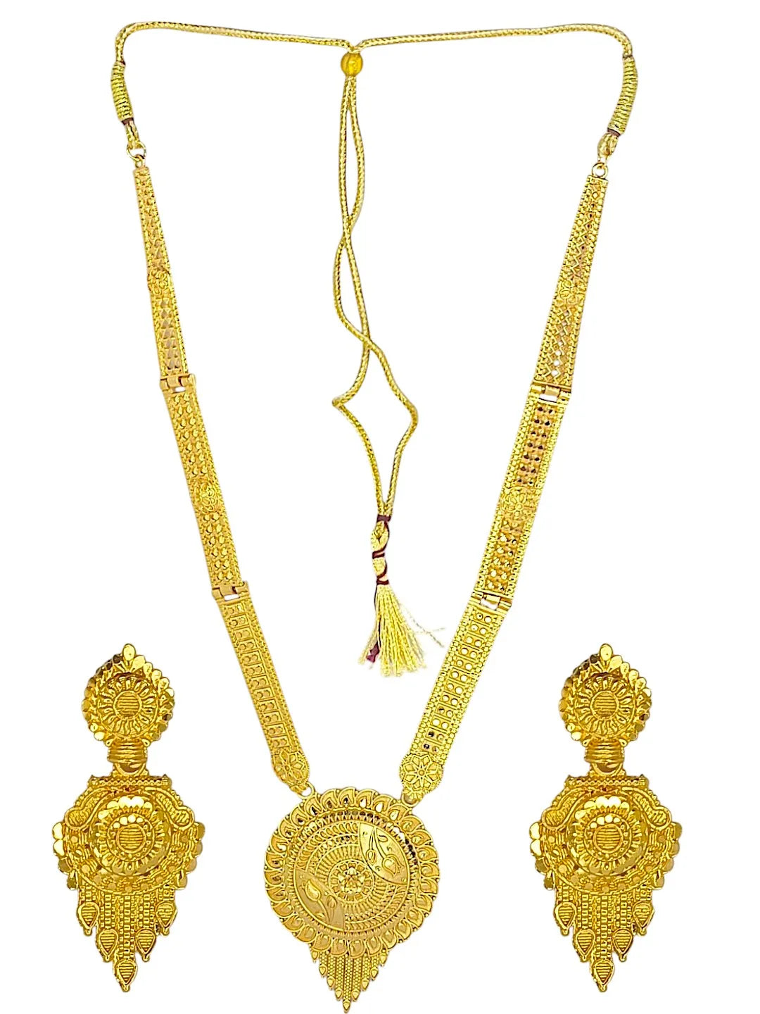 Gold Plated Round Shape Long Haaram Necklace Set