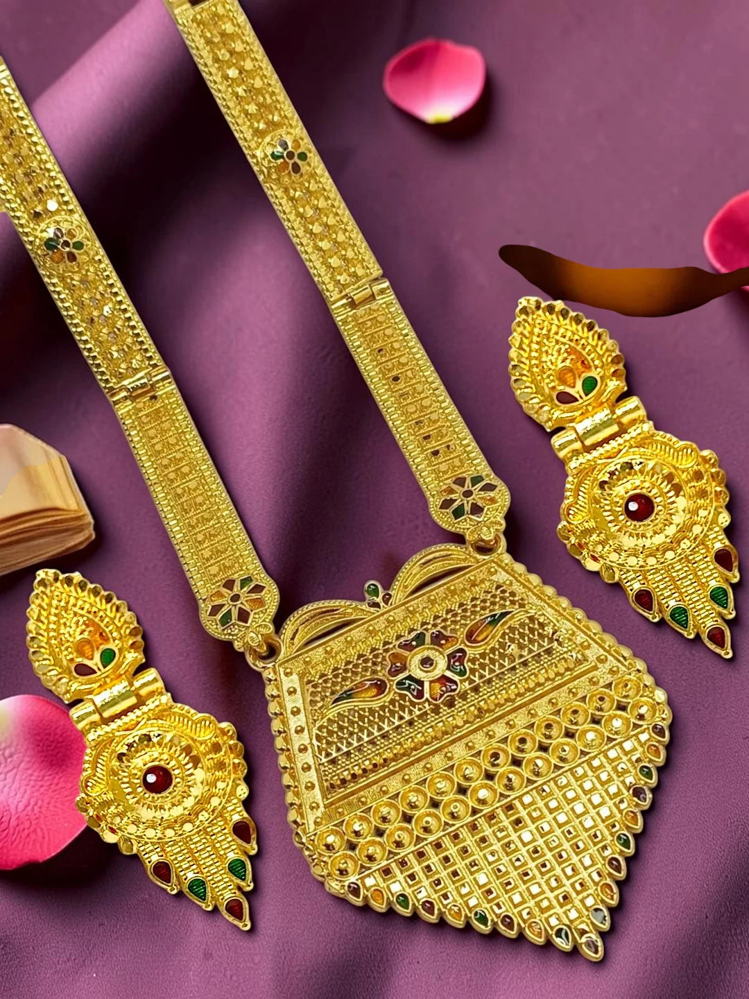 Gold-Plated Meenakari Long Haaram Necklace Set For Woment