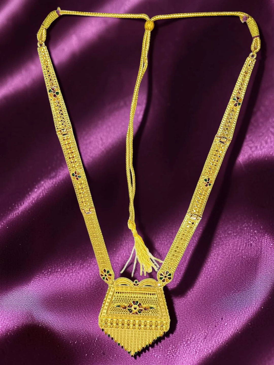 Gold-Plated Meenakari Long Haaram Necklace Set For Woment