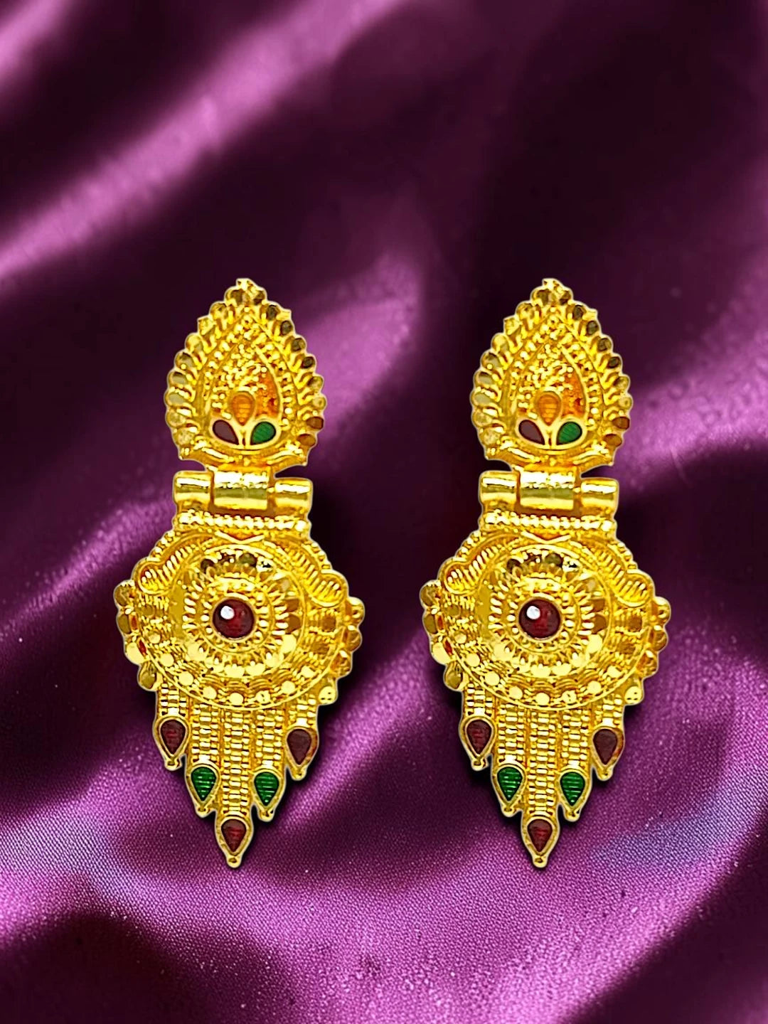 Gold-Plated Meenakari Long Haaram Necklace Set For Woment