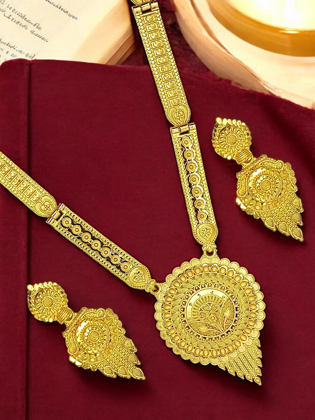 Gold-Plated Round Shape Long Haaram Jewellery Set