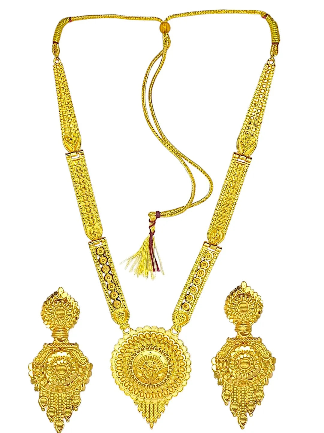 Gold-Plated Round Shape Long Haaram Jewellery Set