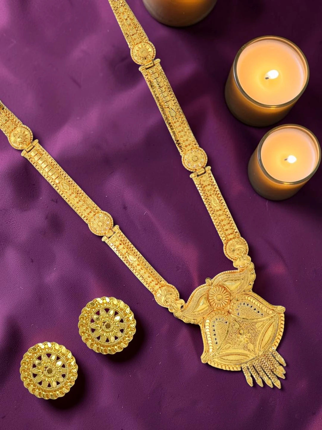Gold-Plated Long Haaram Necklace Set