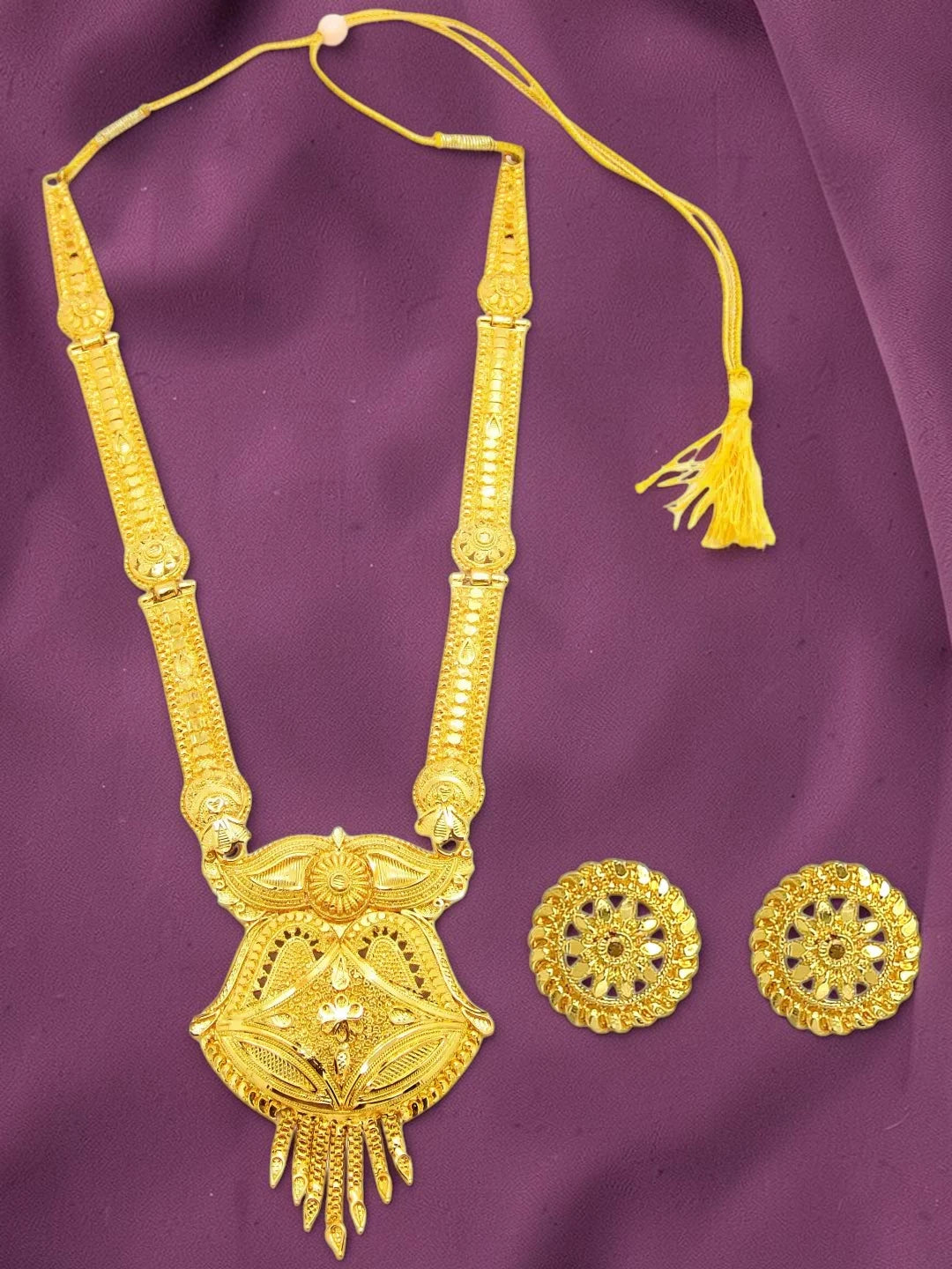 Gold-Plated Long Haaram Necklace Set