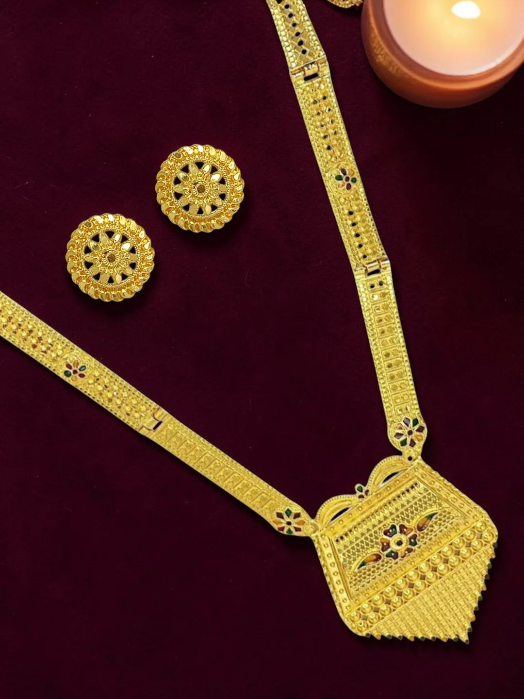 Gold-Plated Meenakari Necklace and Earrings