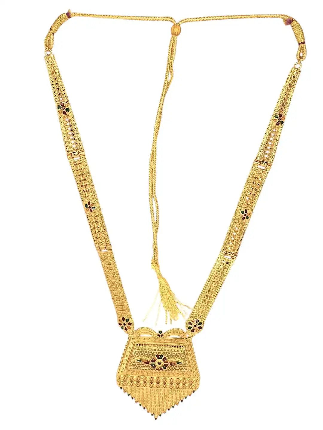 Gold-Plated Meenakari Long Haaram Necklace Set with Matching Earrings