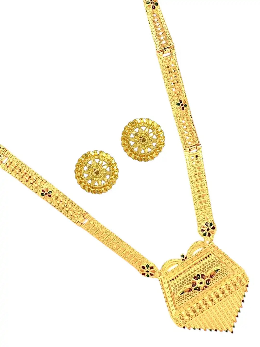 Gold-Plated Meenakari Long Haaram Necklace Set with Matching Earrings