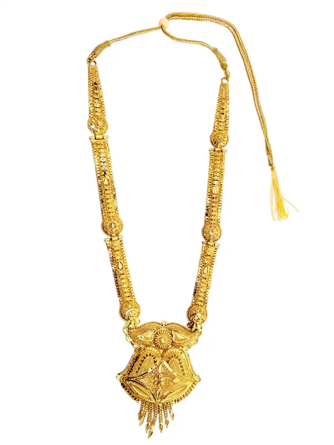 Gold-Plated Traditional Long Haaram Necklace Set with Statement Earrings